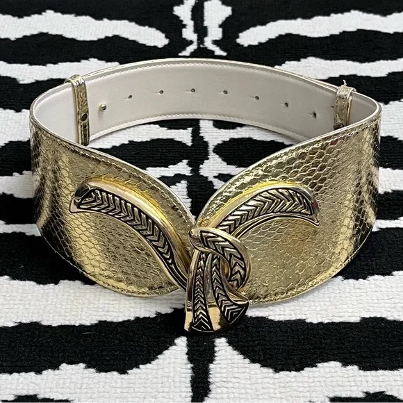 Vintage (90\'s)  Gold Glam (Silver Bronze Tone Metal & Leather Women Belt Sz OS Vintage Gold and Silver Tone Belt ROC Size M/L - Etsy main image 4